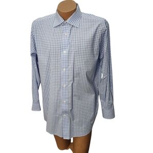 Saks Fifth Avenue Slim Fit Long‎ Sleeve Blue Plaid   17.5 34/35